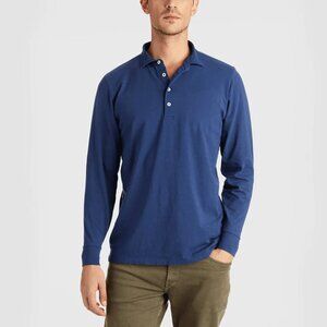 B. Draddy Blue Long Sleeve Pima Cotton Polo Shirt Size L
